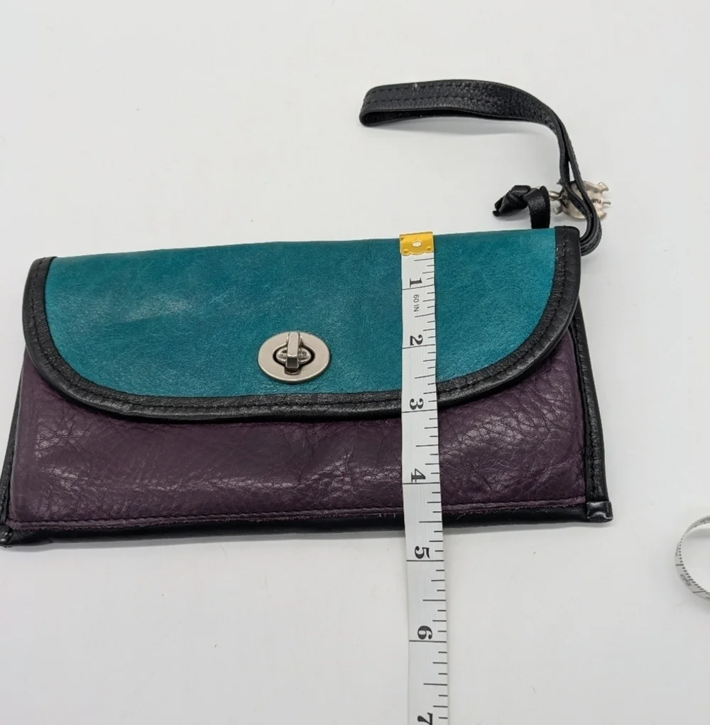 Turtle Ridge Blue Purple Black Leather Clutch Wristlet Wallet
